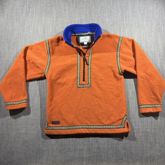 Wintergreen Fleece Sweatshirt Kids 9/10 Orange Polartec 1/4 Zip Nordic Trim - Picture 1 of 7